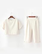 Romwe Short Sleeve Crop Top With Zipper Beige Pant