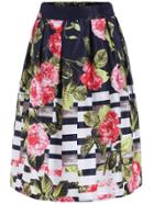 Romwe Florals Striped Flare Skirt