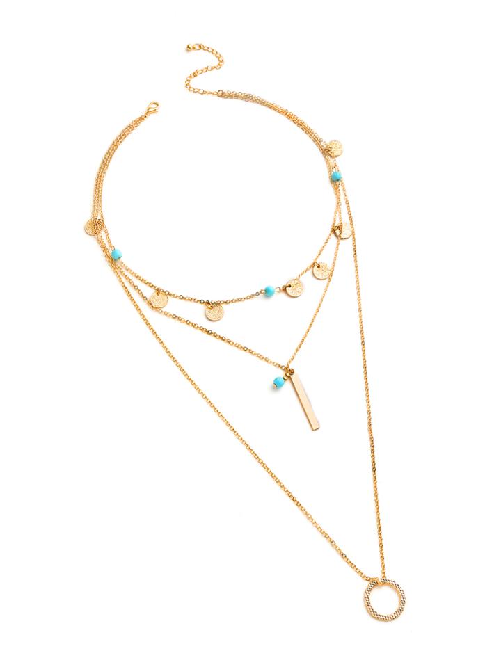 Romwe Bar And Ring Design Layered Necklace