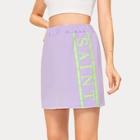 Romwe Letter Print Elastic Waist Skirt