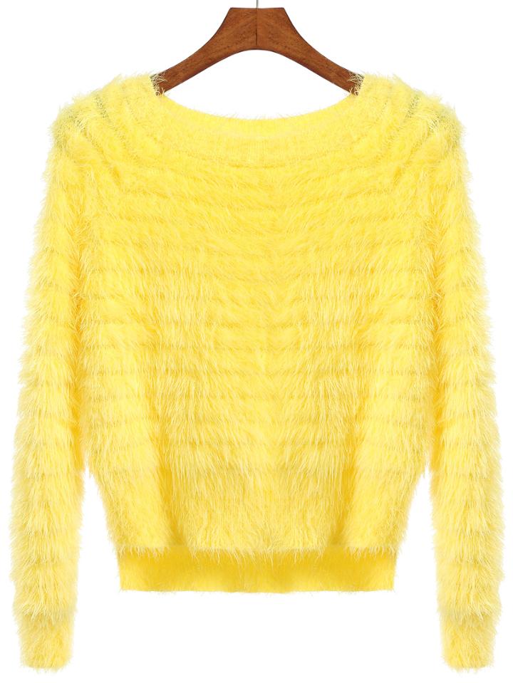 Romwe Long Sleeve Dip Hem Mohair Sweater