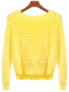 Romwe Long Sleeve Dip Hem Mohair Sweater