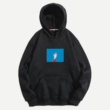 Romwe Guys Gesture Print Drawstring Hoodie