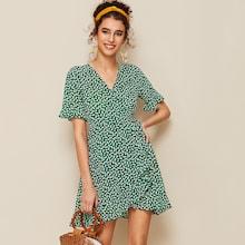 Romwe Ditsy Floral Print Tulip Hem Dress