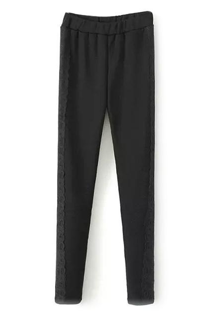 Romwe Lace Panel Fleece Leggings
