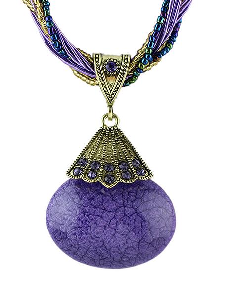 Romwe Purple Gemstone Pendant Necklace