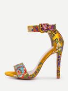 Romwe Flower Pattern Ankle Strap High Heel Sandals