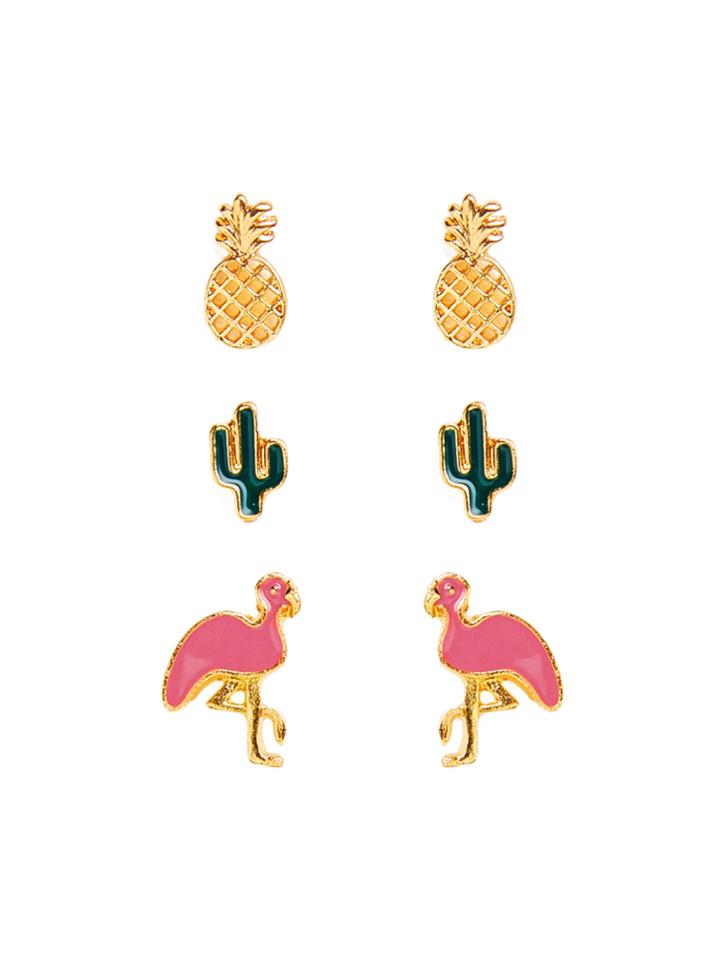 Romwe Flamingo & Pineapple Design Earring Set