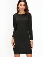 Romwe Black Long Sleeve Sheath Dress