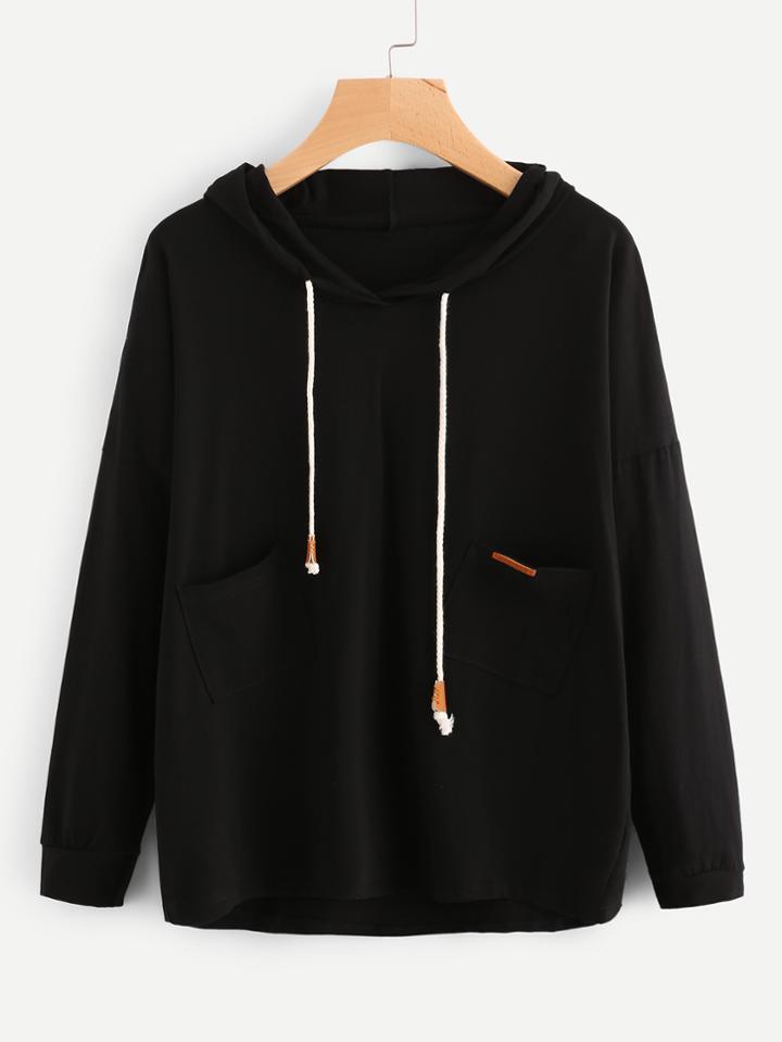 Romwe Patch Detail Drawstring Hoodie