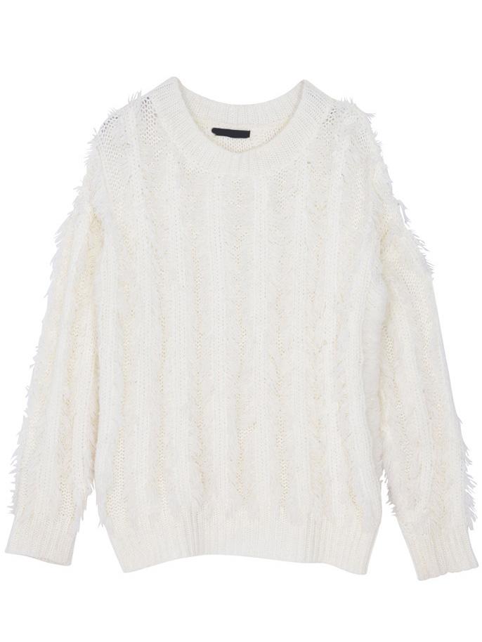 Romwe Long Sleeve Tassel White Sweater
