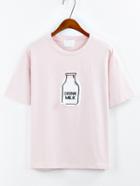 Romwe Embroidered Milk Bottle T-shirt - Pink