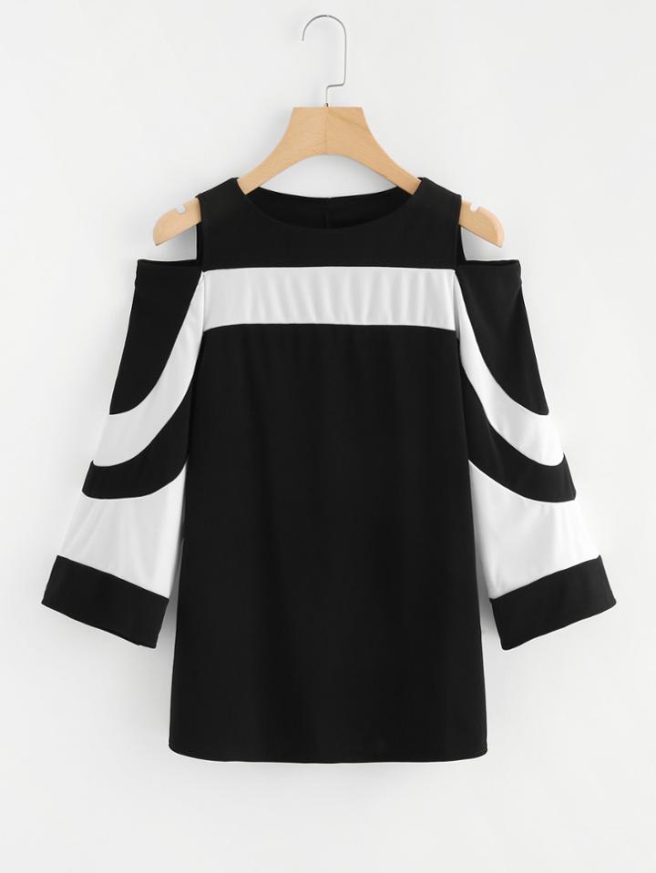 Romwe Open Shoulder Cut Oud Sew Top
