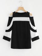Romwe Open Shoulder Cut Oud Sew Top