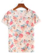 Romwe Floral Print Rolled Hem T-shirt