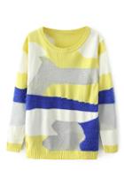 Romwe Mesh Grid Panel Yellow Jumper