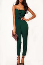 Romwe Strapless Ruffle Back Zipper Jumpsuit