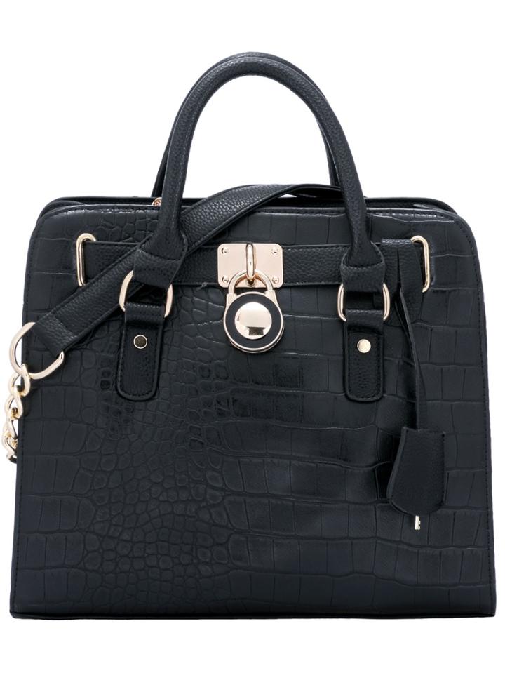 Romwe Black Zipper Crocodile Pu Bag