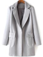 Romwe Lapel Pockets Covered Button Long Grey Coat