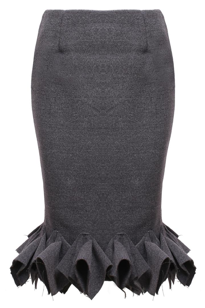 Romwe Flouncing Woolen Grey Skirt