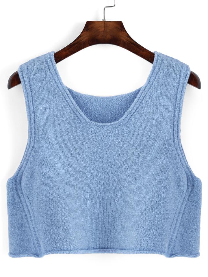 Romwe Round Neck Crop Sweater Vest