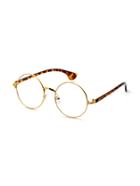 Romwe Gold And Leopard Frame Clear Lens Round Glasses