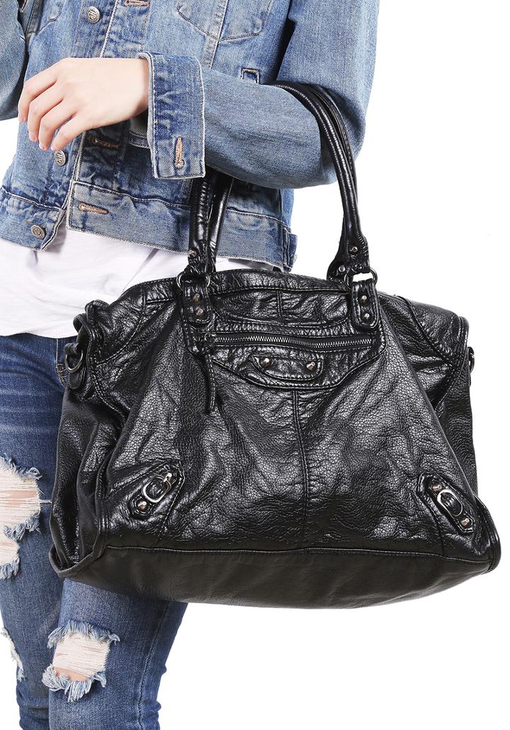Romwe Black Zipper Shoulder Bag