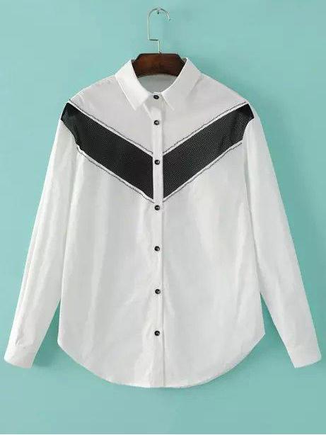 Romwe Contrast Mesh Slim Blouse