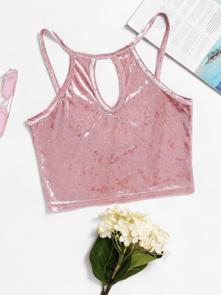 Romwe Cut Out Criss Cross Back Velvet Cami Top