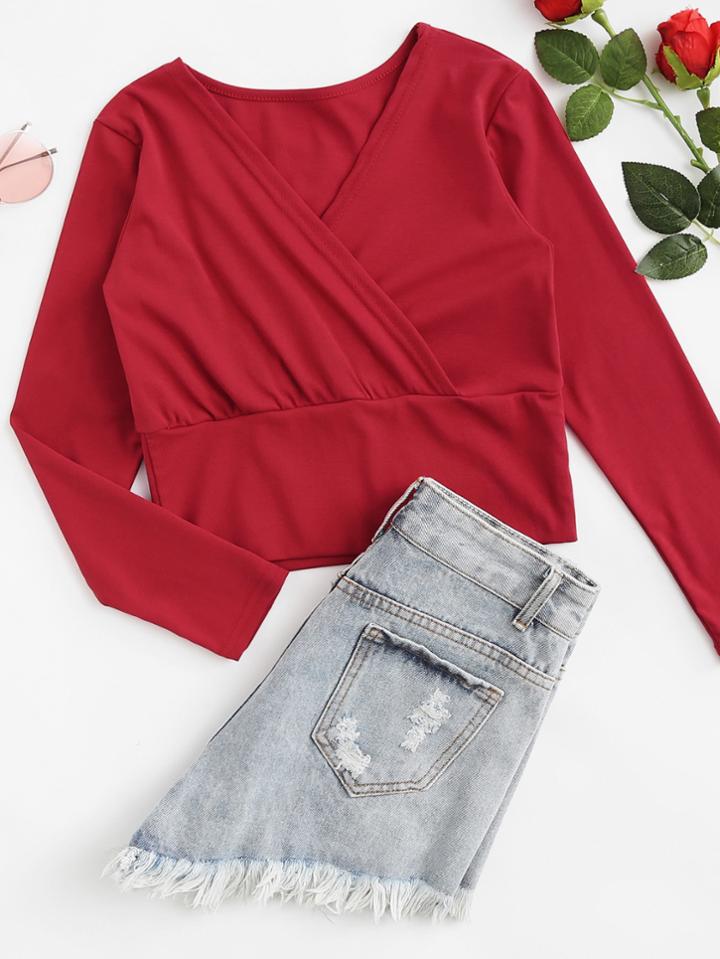 Romwe V Neckline Wrap Tee
