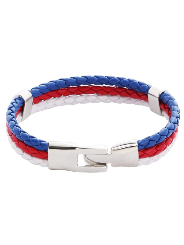 Romwe Usa Flag Three Color Woven Leather Bracelet