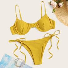 Romwe Underwired Cami Top With Tie Side Bikini Set