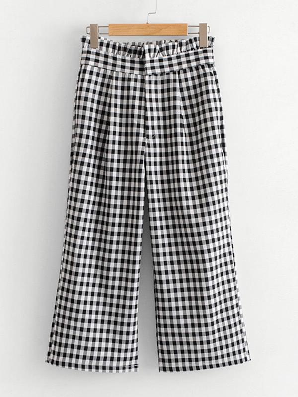 Romwe Frill Waist Gingham Pants