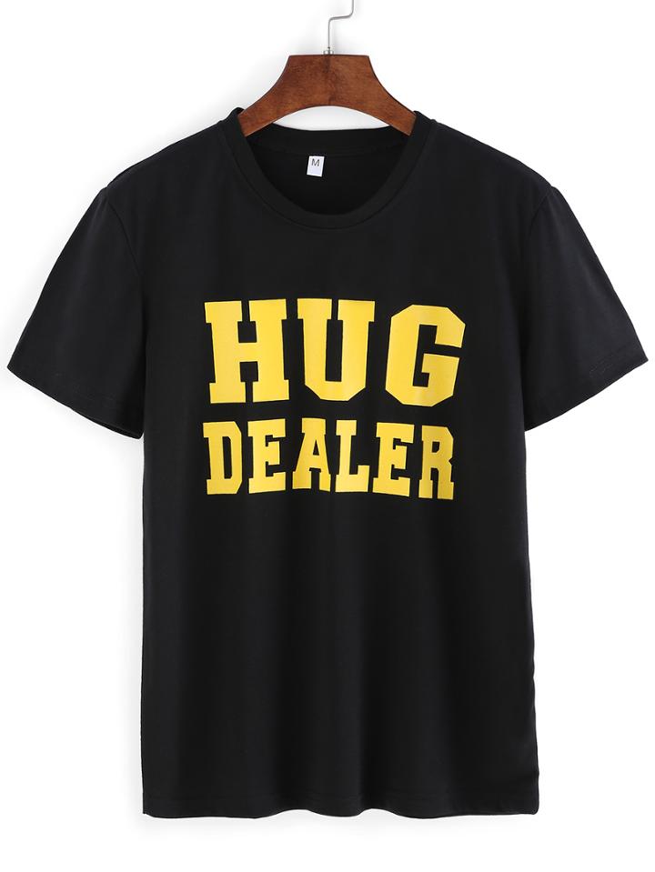 Romwe Letter Print Black T-shirt