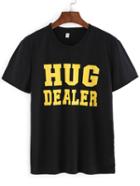 Romwe Letter Print Black T-shirt