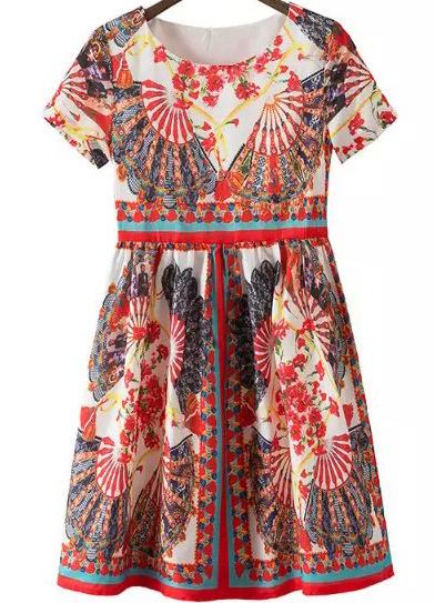 Romwe Fan Floral Print Flare Dress