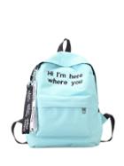 Romwe Slogan Ribbon Embroidered Backpack