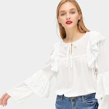 Romwe Lace Panel Ruffle Trim Blouse