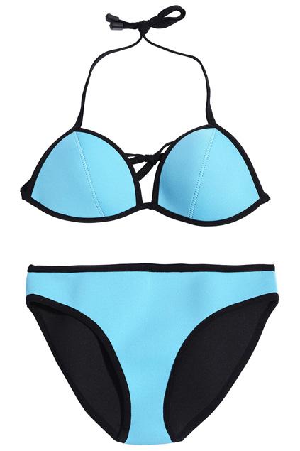 Romwe Halter Contrast Trimming Blue Sexy Bikini