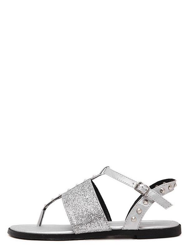 Romwe Silver Rivet Buckle Strap Flip Sandals