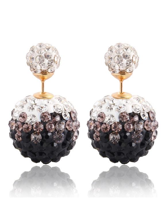 Romwe Rhinestone Ball Double Sided Stud Earrings - Black