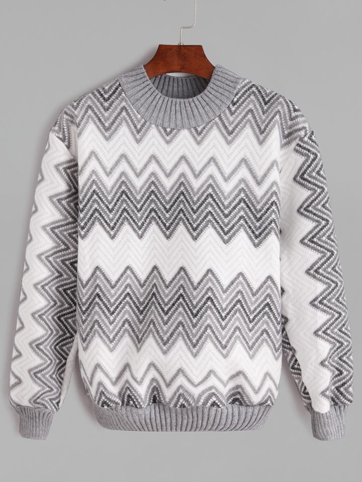 Romwe Contrast Trim Chevron Pattern Sweatshirt