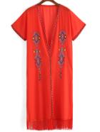 Romwe Geometric Embroidered With Tassel Chiffon Top