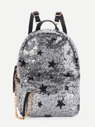 Romwe Star Pattern Sequin Overlay Backpack