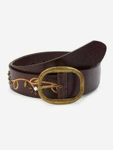 Romwe Embroidered & Rhinestone Belt