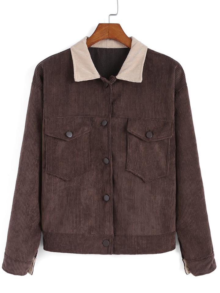 Romwe Lapel Buttons Pockets Coat
