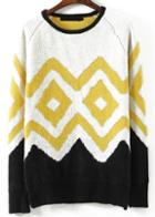 Romwe Colour-block Geometric Print Sweater