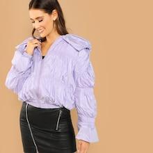 Romwe Zip Up Puff Sleeve Coat
