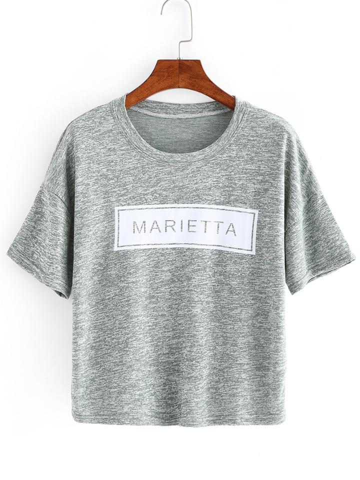 Romwe Letter Pirnt Twisted Yarn T-shirt