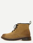 Romwe Camel Nubuck Leather Round Toe Lace Up Ankle Boots